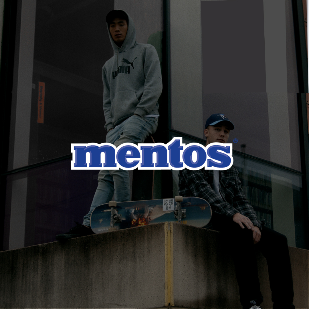 Mentos logo with a background